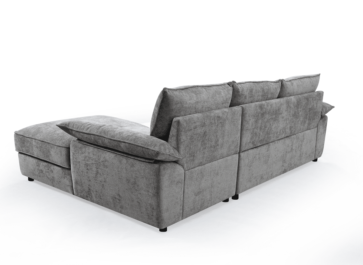 Canapé d'angle convertible avec coffre de rangement en velours chiné gris GABIN - Angle droit - DécoInParis