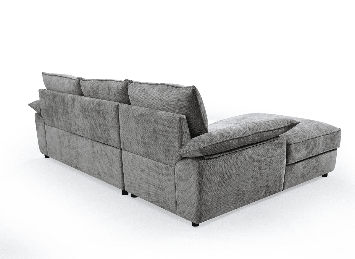 Canapé d'angle convertible avec coffre de rangement en velours chiné gris GABIN - Angle gauche - DécoInParis