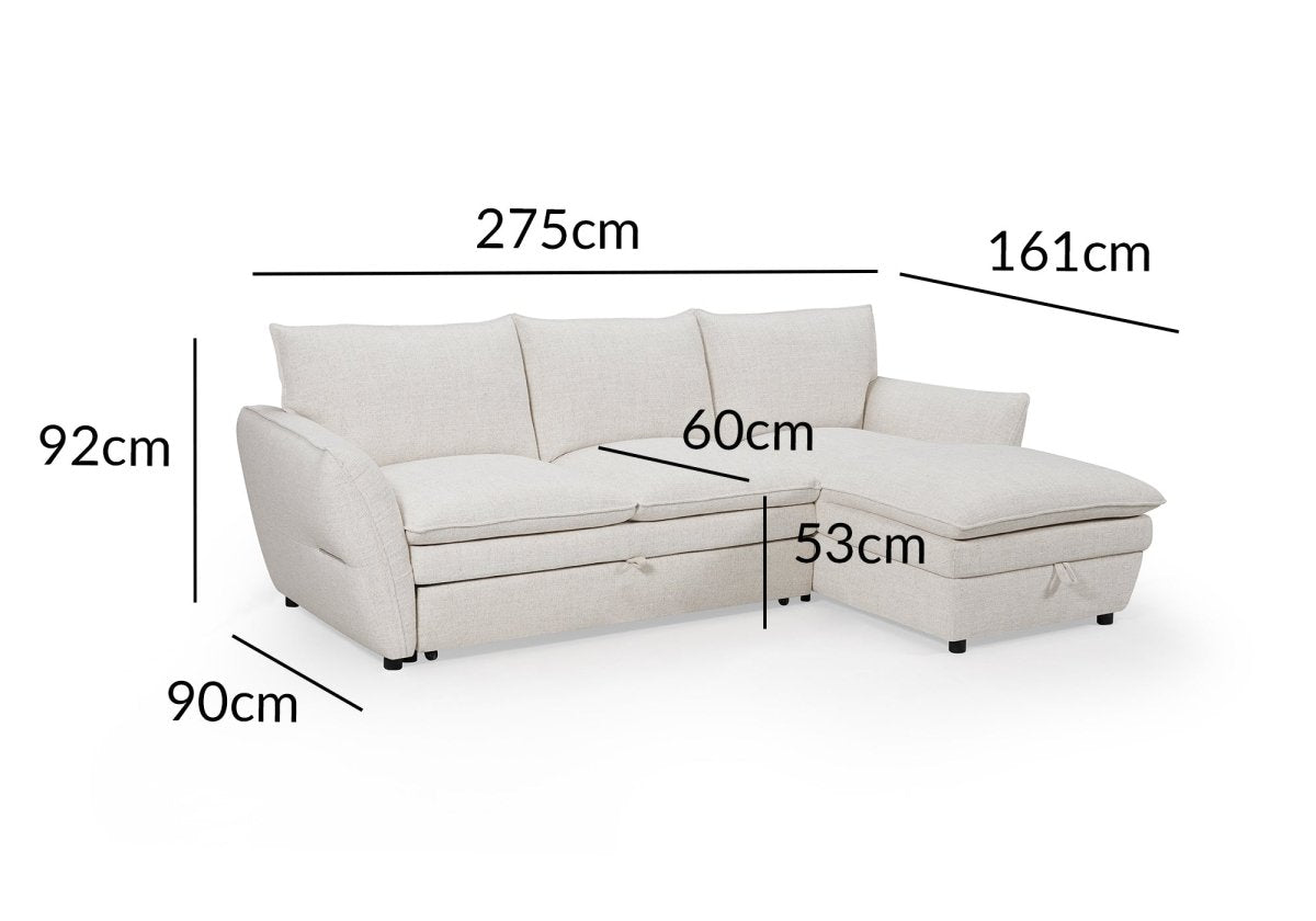 Canapé d'angle convertible avec coffre en tissu beige CAPUCINE - Angle droit - DécoInParis