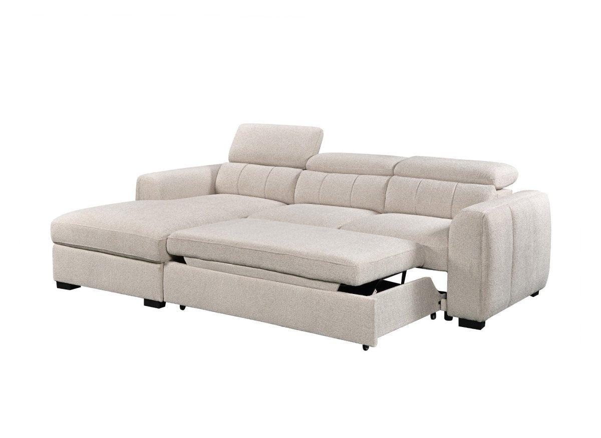 Canapé d'angle convertible avec coffre en tissu bouclette beige NAOMI -Angle gauche - DécoInParis