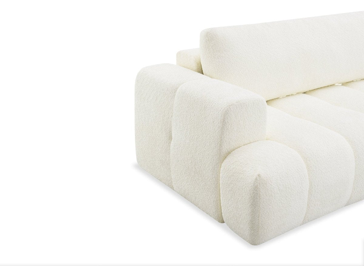 Canapé d'angle convertible avec coffre en tissu bouclette écru HAVEN - Angle droit - DécoInParis