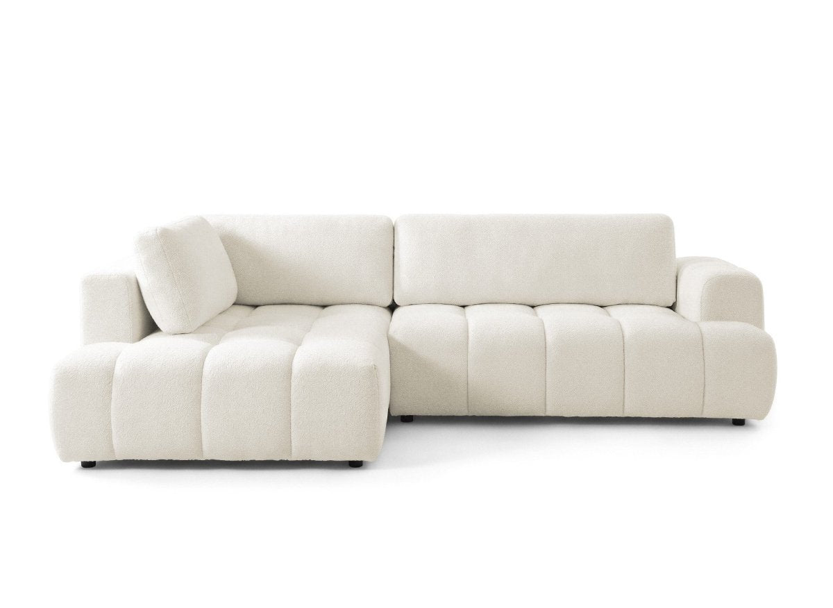 Canapé d'angle convertible avec coffre en tissu bouclette écru HAVEN - Angle gauche - DécoInParis