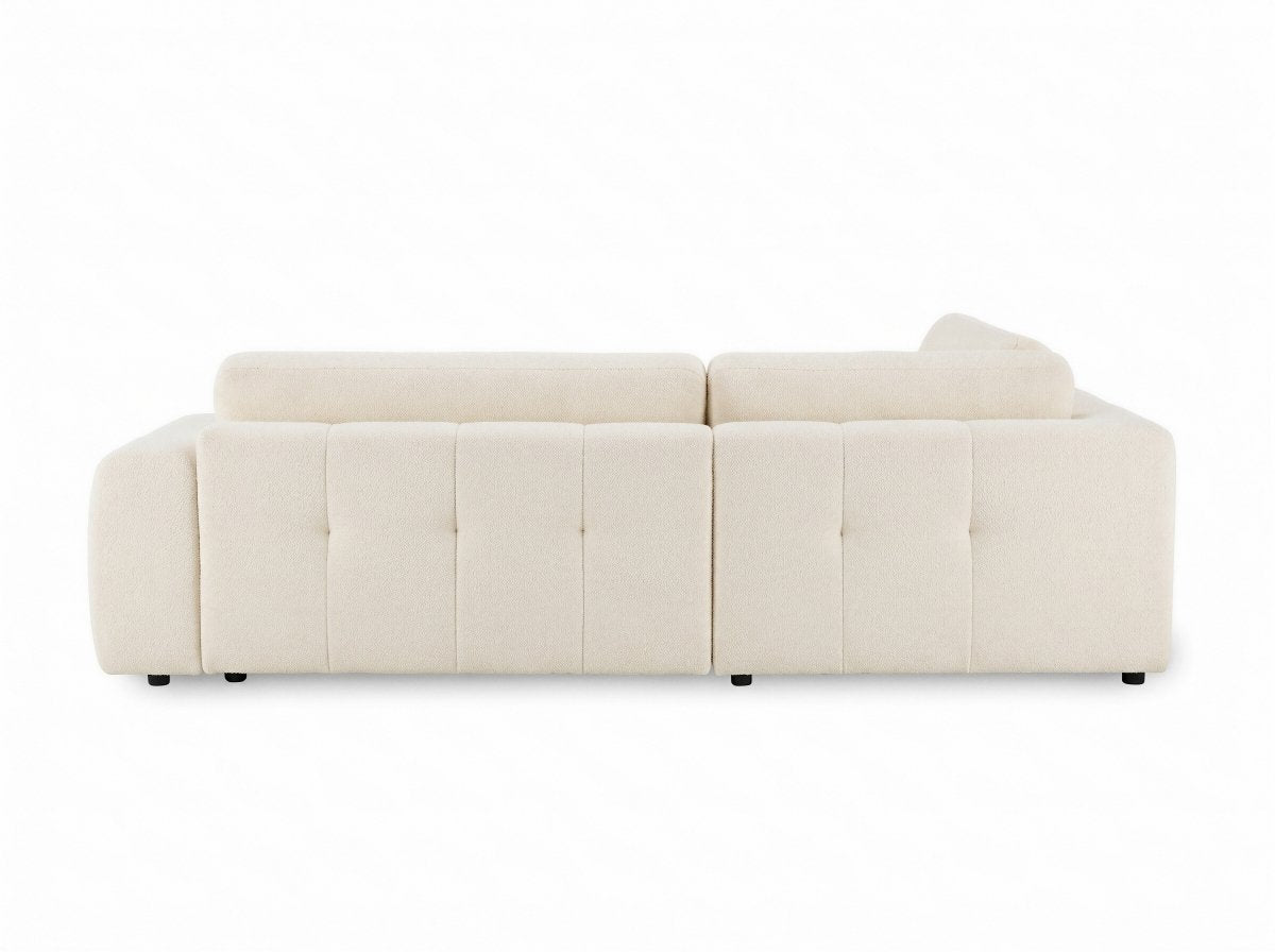 Canapé d'angle convertible avec coffre en tissu bouclette écru HAVEN - Angle gauche - DécoInParis