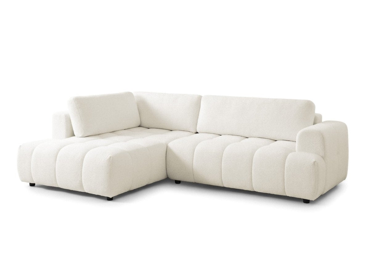 Canapé d'angle convertible avec coffre en tissu bouclette écru HAVEN - Angle gauche - DécoInParis