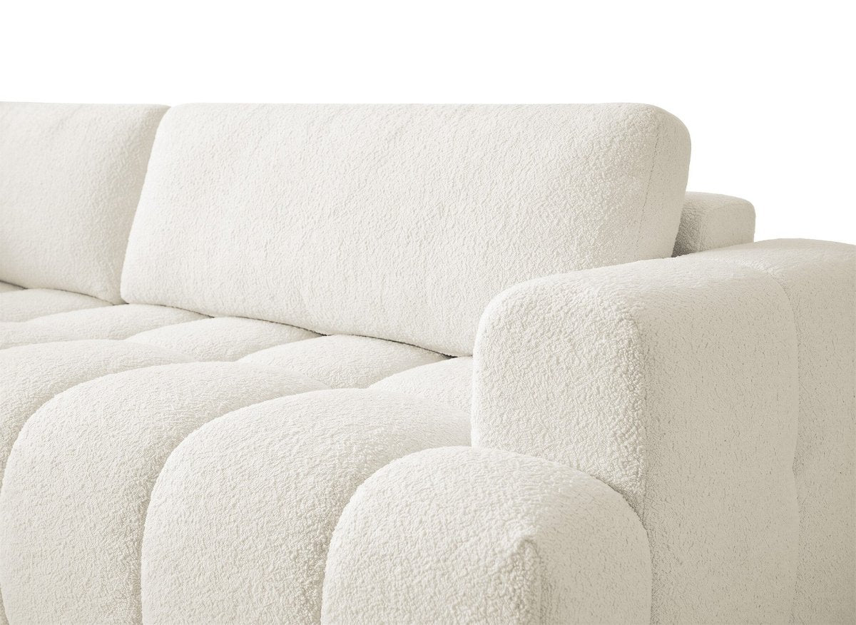 Canapé d'angle convertible avec coffre en tissu bouclette écru HAVEN - Angle gauche - DécoInParis