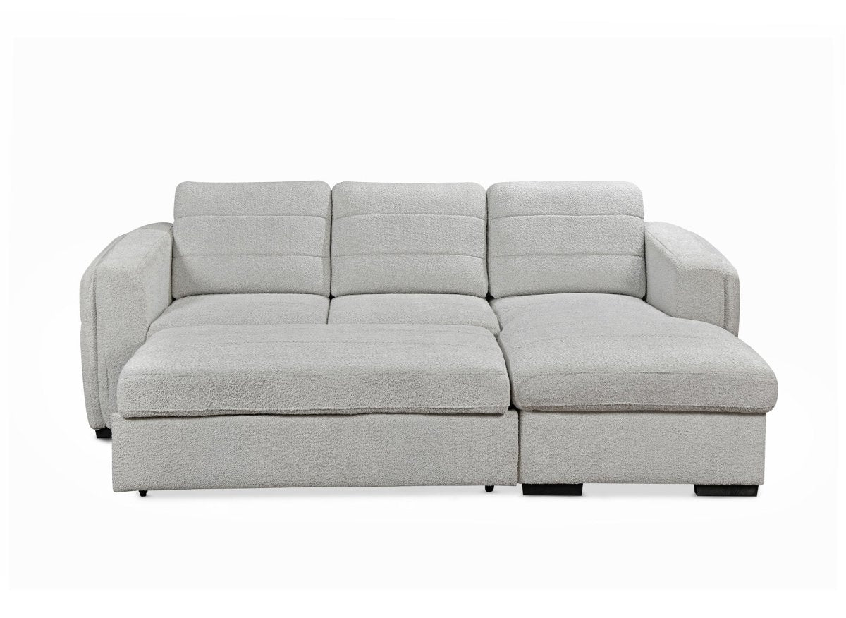 Canapé d'angle convertible avec coffre en tissu bouclette gris clair CALANDRA - Angle droit - DécoInParis