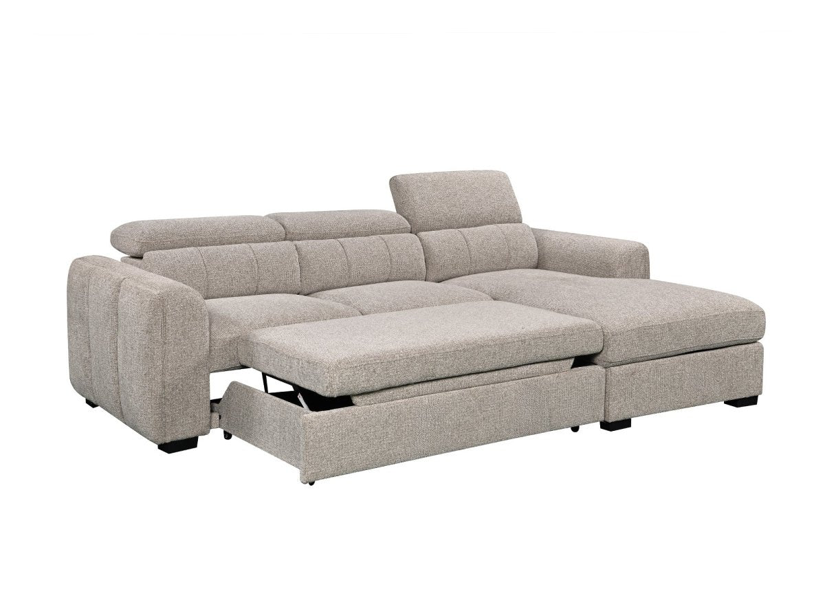 Canapé d'angle convertible avec coffre en tissu bouclette taupe NAOMI -Angle droit - DécoInParis