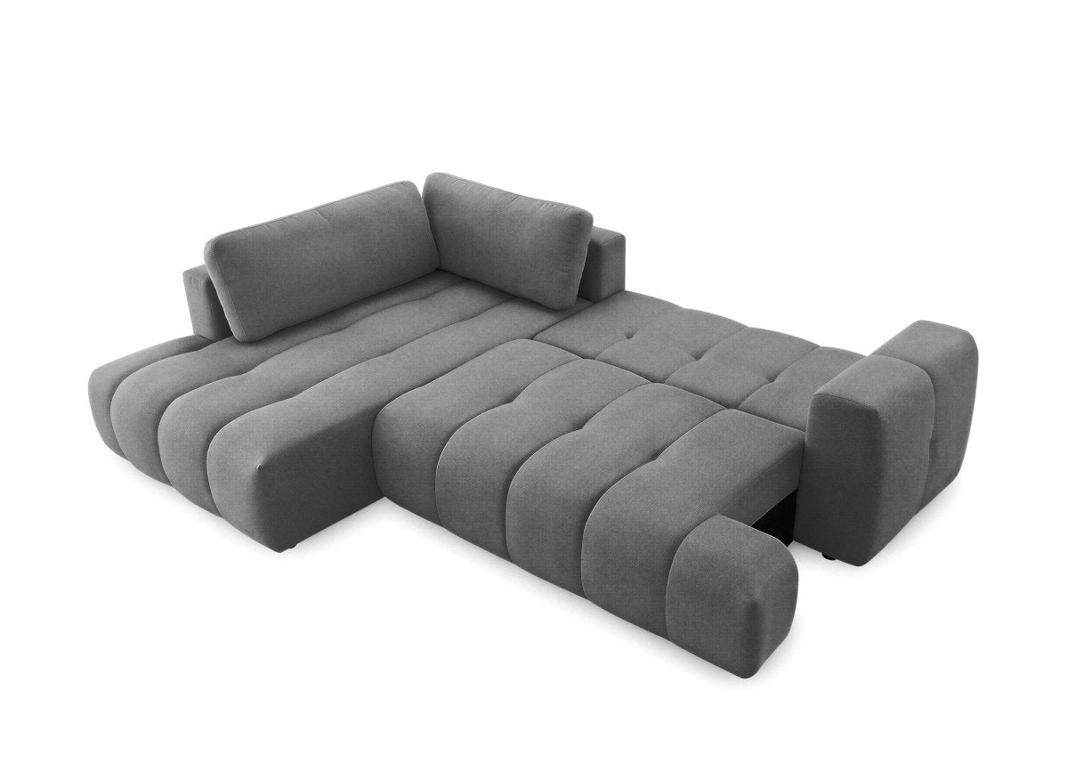 Canapé d'angle convertible avec coffre en tissu gris HAVEN - Angle gauche - DécoInParis