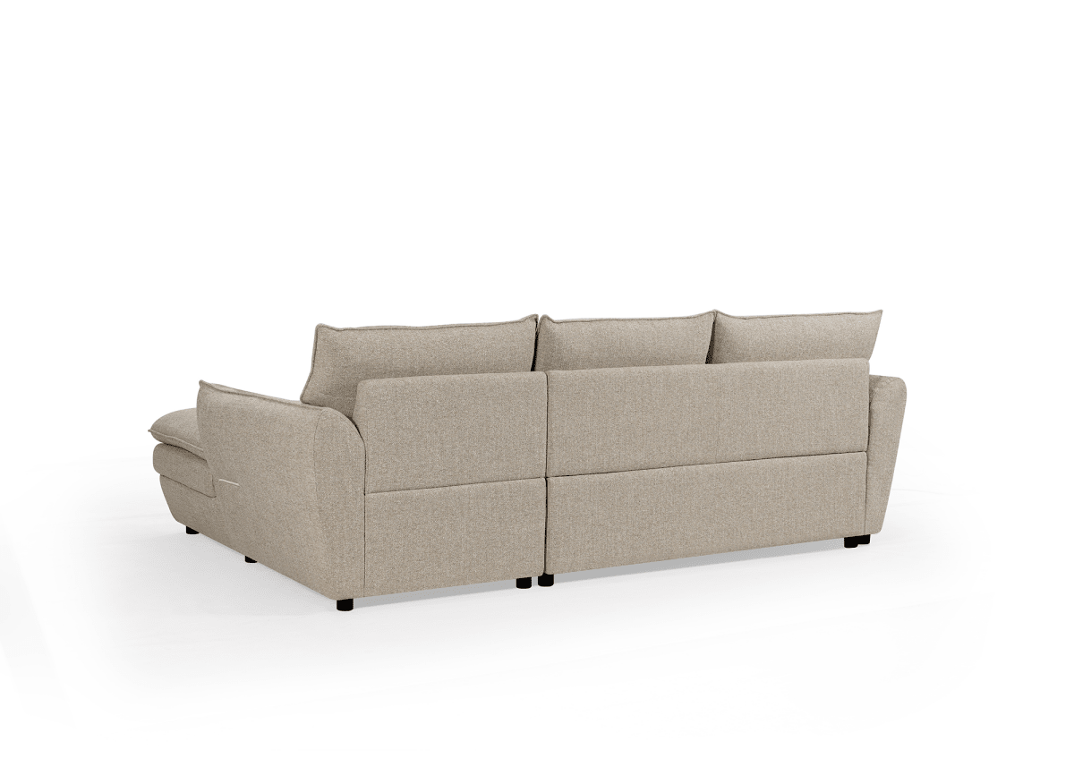 Canapé d'angle convertible avec coffre en tissu taupe CAPUCINE - Angle droit - DécoInParis
