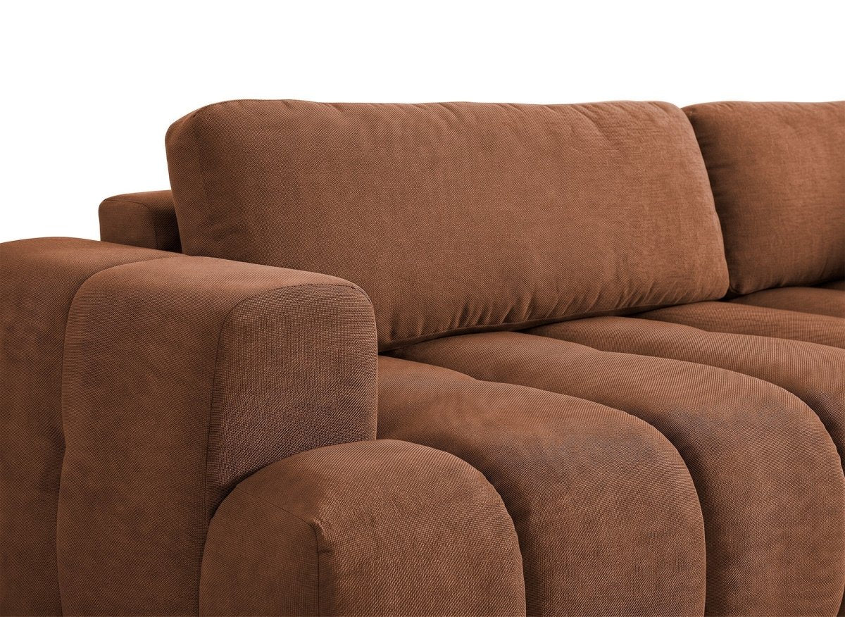 Canapé d'angle convertible avec coffre en tissu terracotta HAVEN - Angle droit - DécoInParis