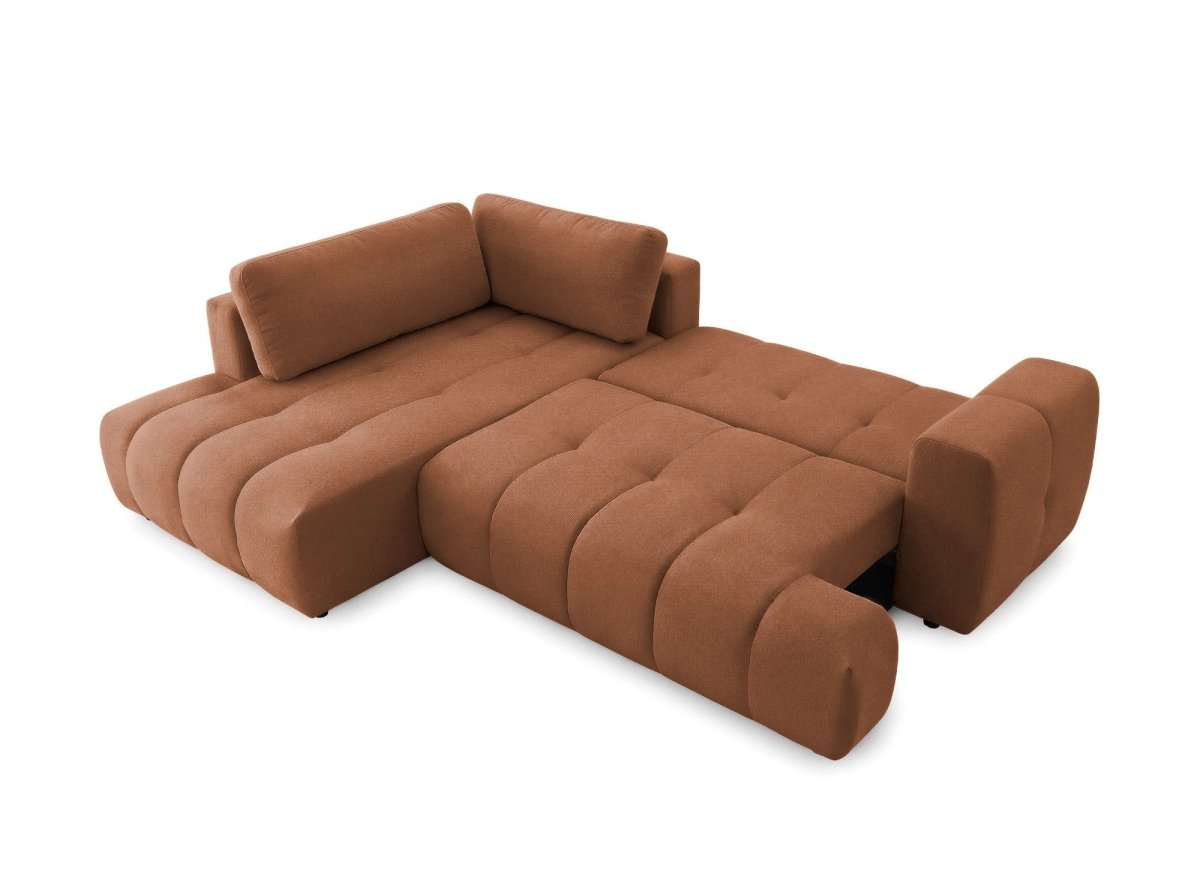 Canapé d'angle convertible avec coffre en tissu terracotta HAVEN - Angle gauche - DécoInParis