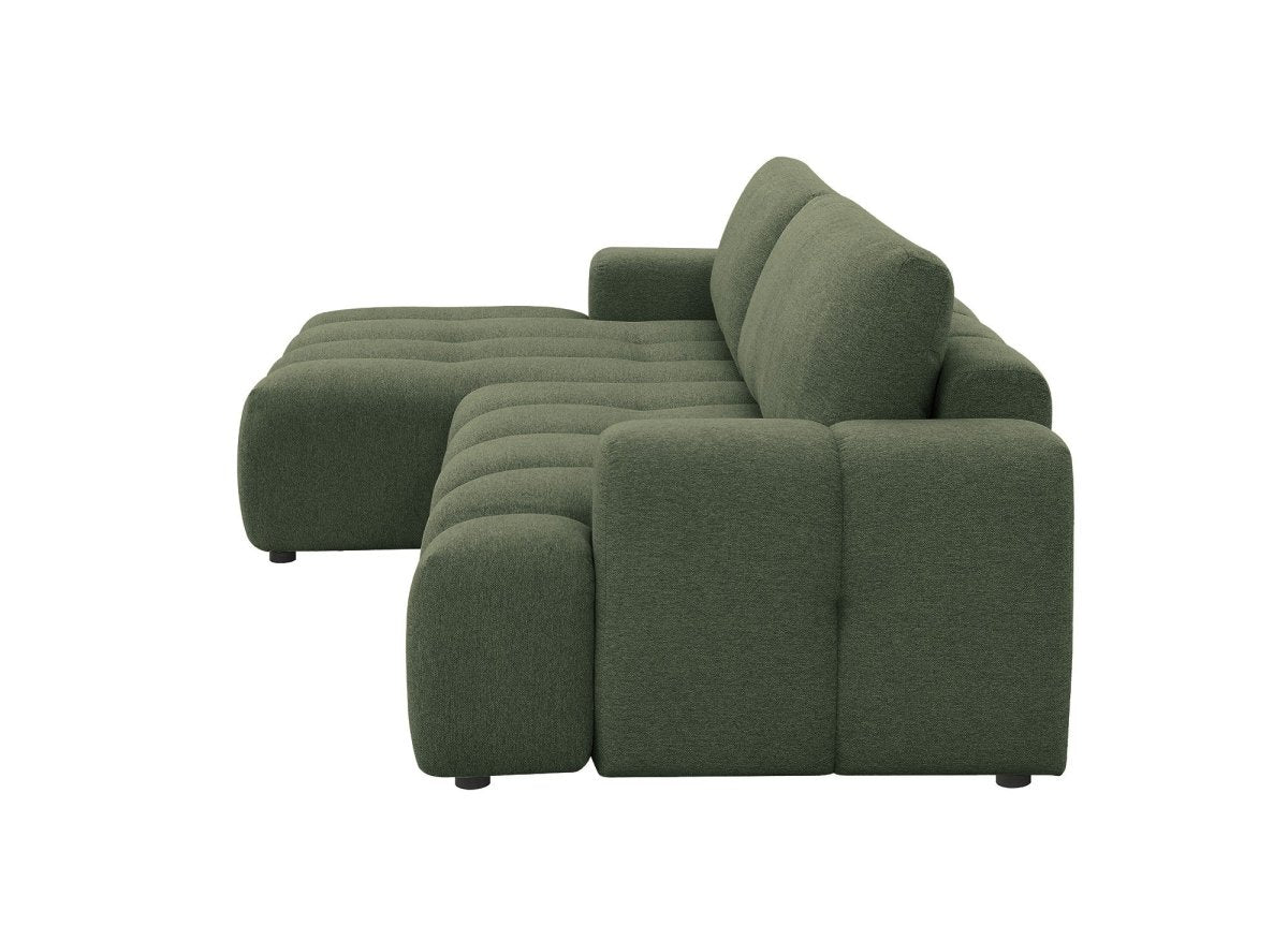 Canapé d'angle convertible avec coffre en tissu texturé vert olive BERENICE - Angle gauche - DécoInParis