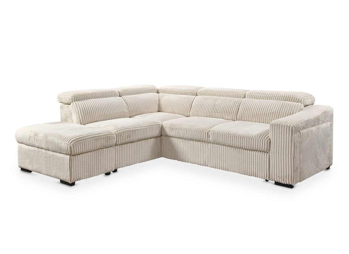 Canapé d'angle convertible avec coffre en velours beige côtelé MARTY - Angle gauche - DécoInParis