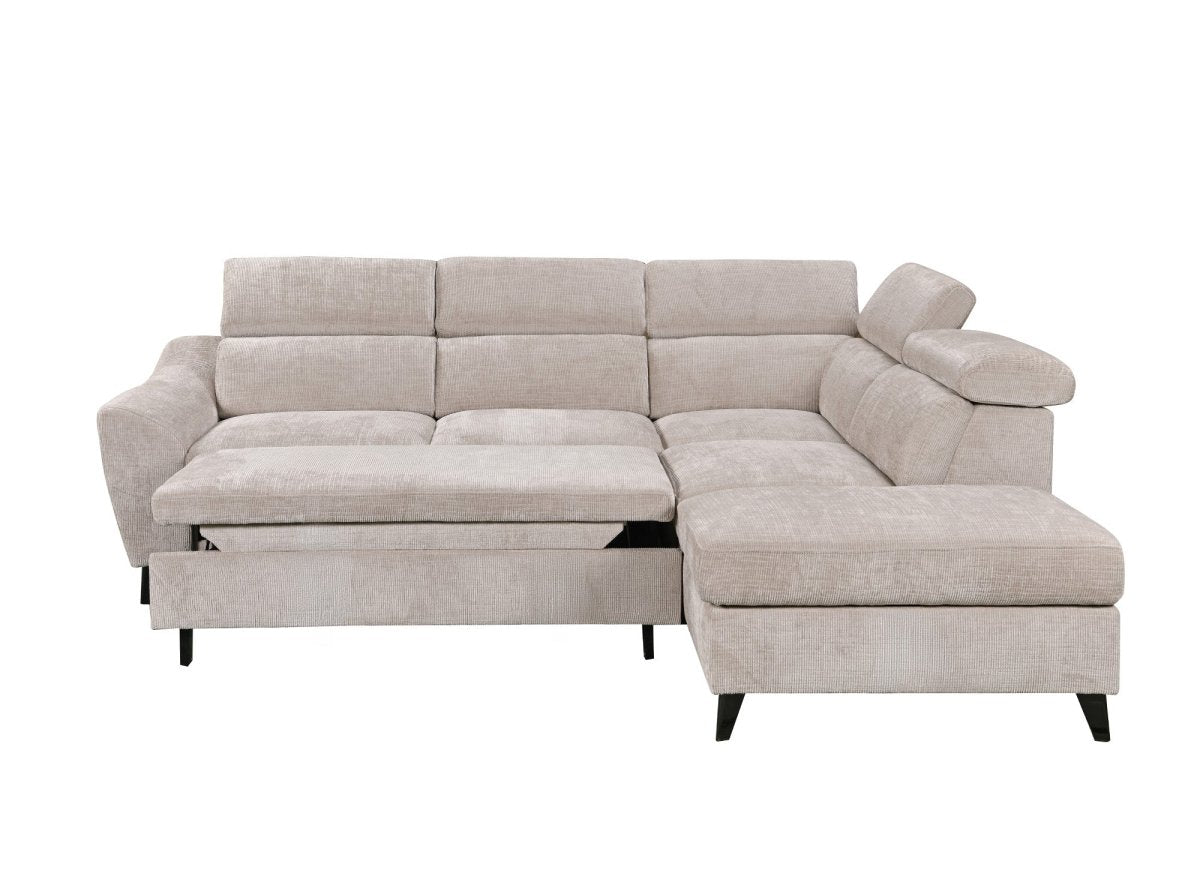 Canapé d'angle convertible avec coffre en velours chiné beige DALTON - Angle droit - DécoInParis