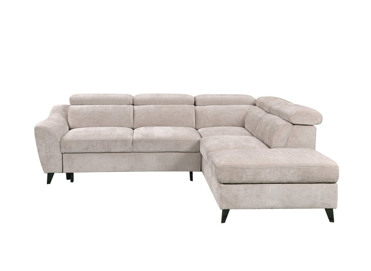 Canapé d'angle convertible avec coffre en velours chiné beige DALTON - Angle droit - DécoInParis