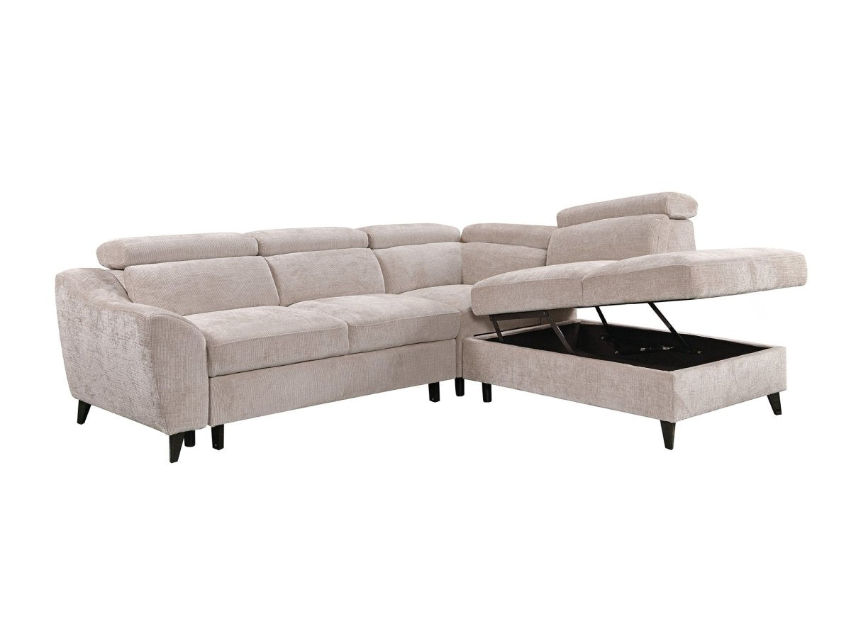 Canapé d'angle convertible avec coffre en velours chiné beige DALTON - Angle droit - DécoInParis
