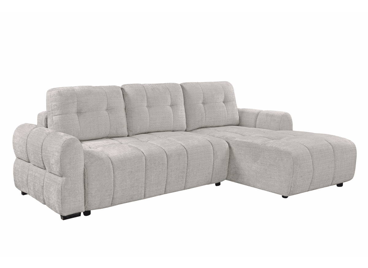 Canapé d'angle convertible avec coffre en velours chiné beige MAHLONE - Angle droit - DécoInParis