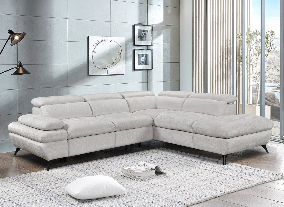 Canapé d'angle convertible avec coffre en velours chiné blanc écru LUFY - Angle droit - DécoInParis