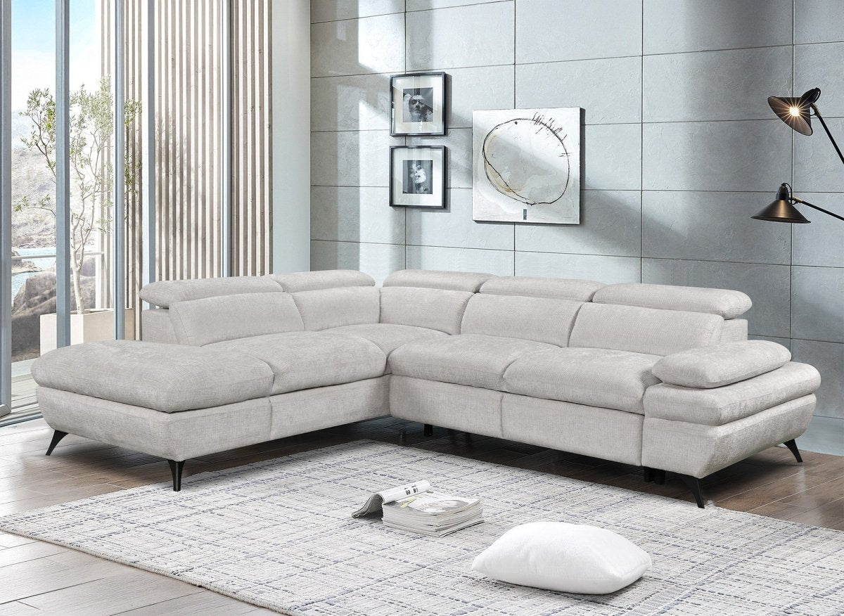 Canapé d'angle convertible avec coffre en velours chiné blanc écru LUFY - Angle gauche - DécoInParis