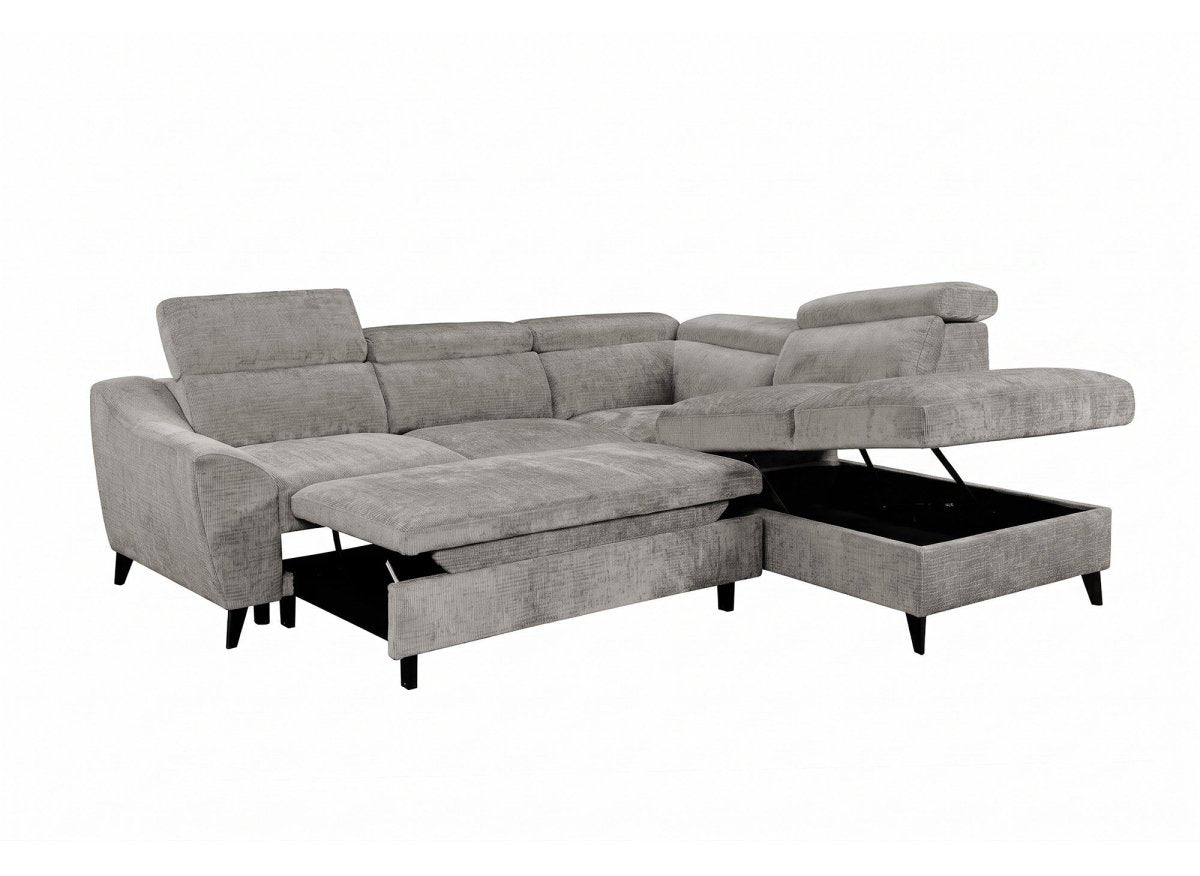 Canapé d'angle convertible avec coffre en velours chiné gris DALTON - Angle droit - DécoInParis
