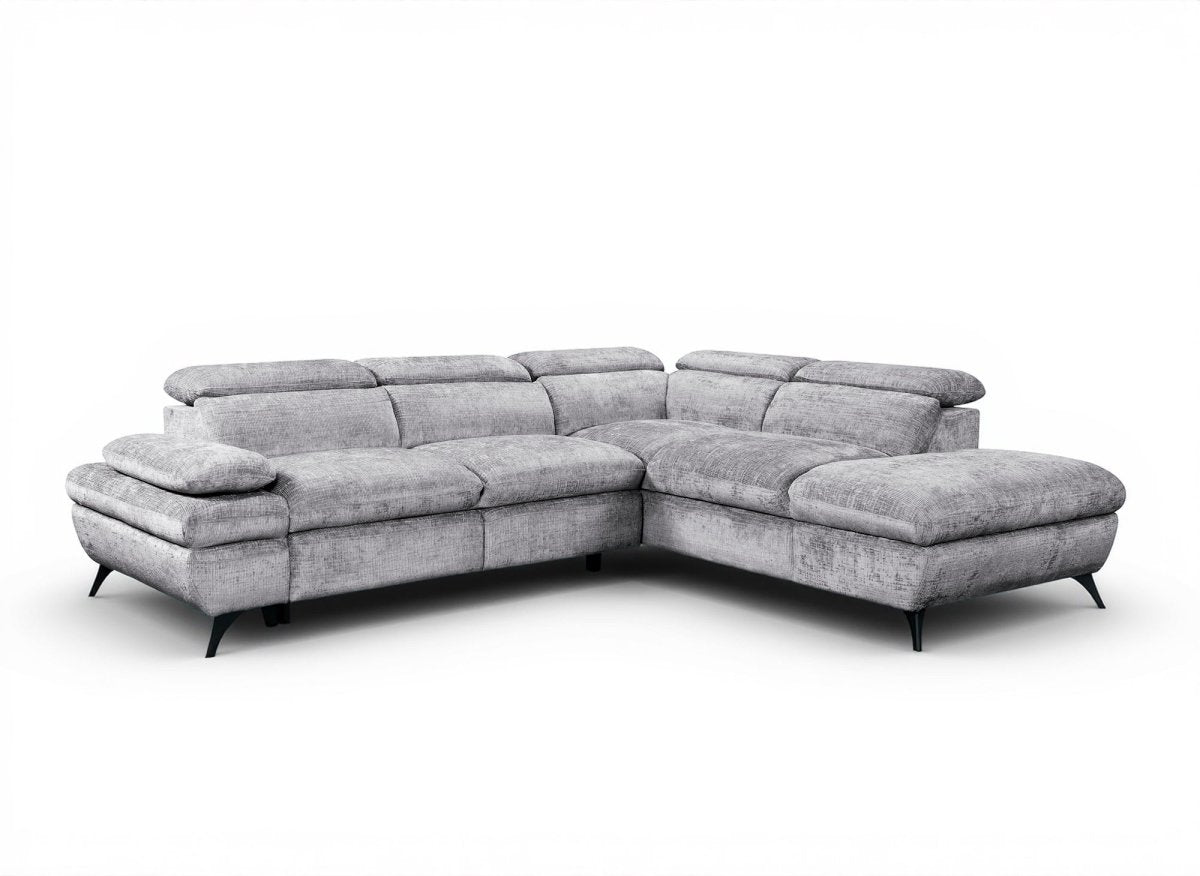 Canapé d'angle convertible avec coffre en velours chiné gris LUFY - Angle droit - DécoInParis