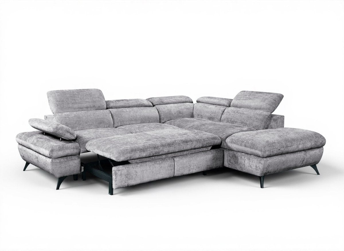 Canapé d'angle convertible avec coffre en velours chiné gris LUFY - Angle droit - DécoInParis