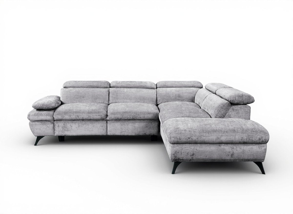 Canapé d'angle convertible avec coffre en velours chiné gris LUFY - Angle droit - DécoInParis