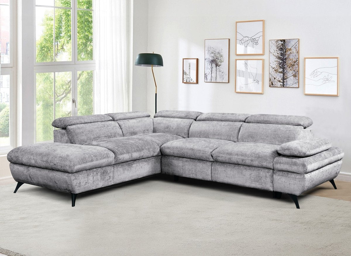 Canapé d'angle convertible avec coffre en velours chiné gris LUFY - Angle gauche - DécoInParis