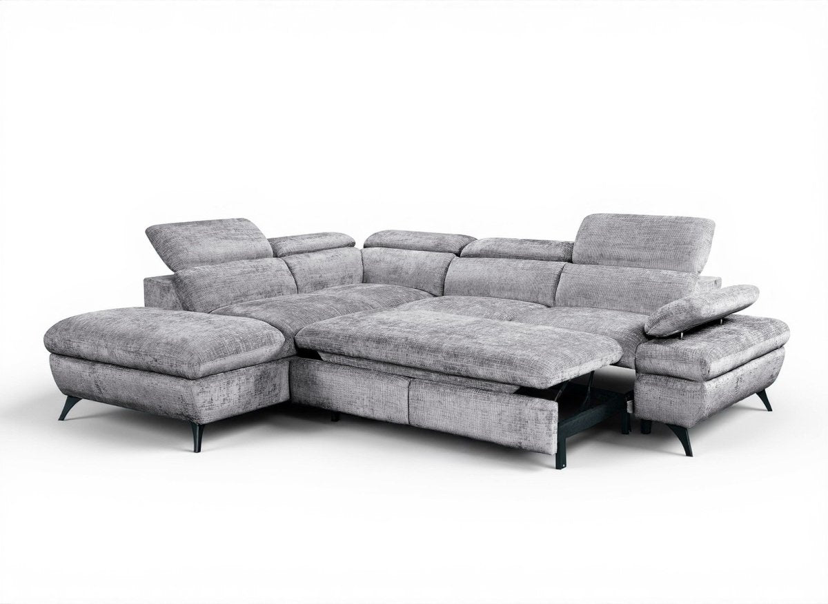 Canapé d'angle convertible avec coffre en velours chiné gris LUFY - Angle gauche - DécoInParis