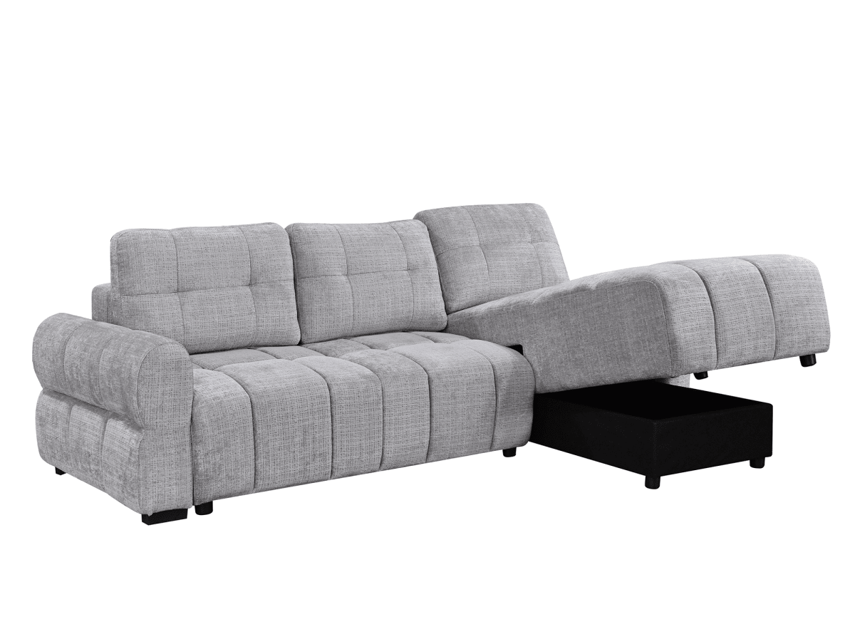 Canapé d'angle convertible avec coffre en velours chiné gris MAHLONE - Angle droit - DécoInParis