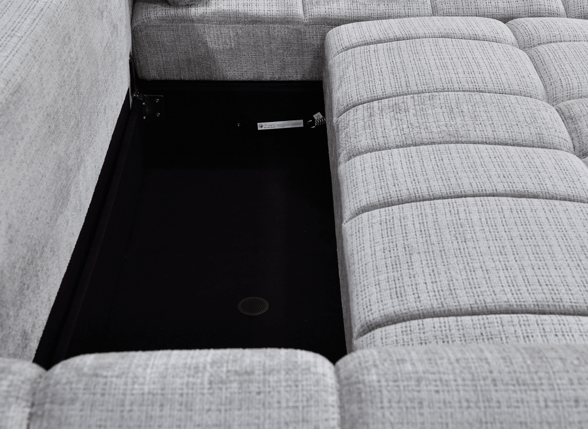 Canapé d'angle convertible avec coffre en velours chiné gris MAHLONE - Angle droit - DécoInParis