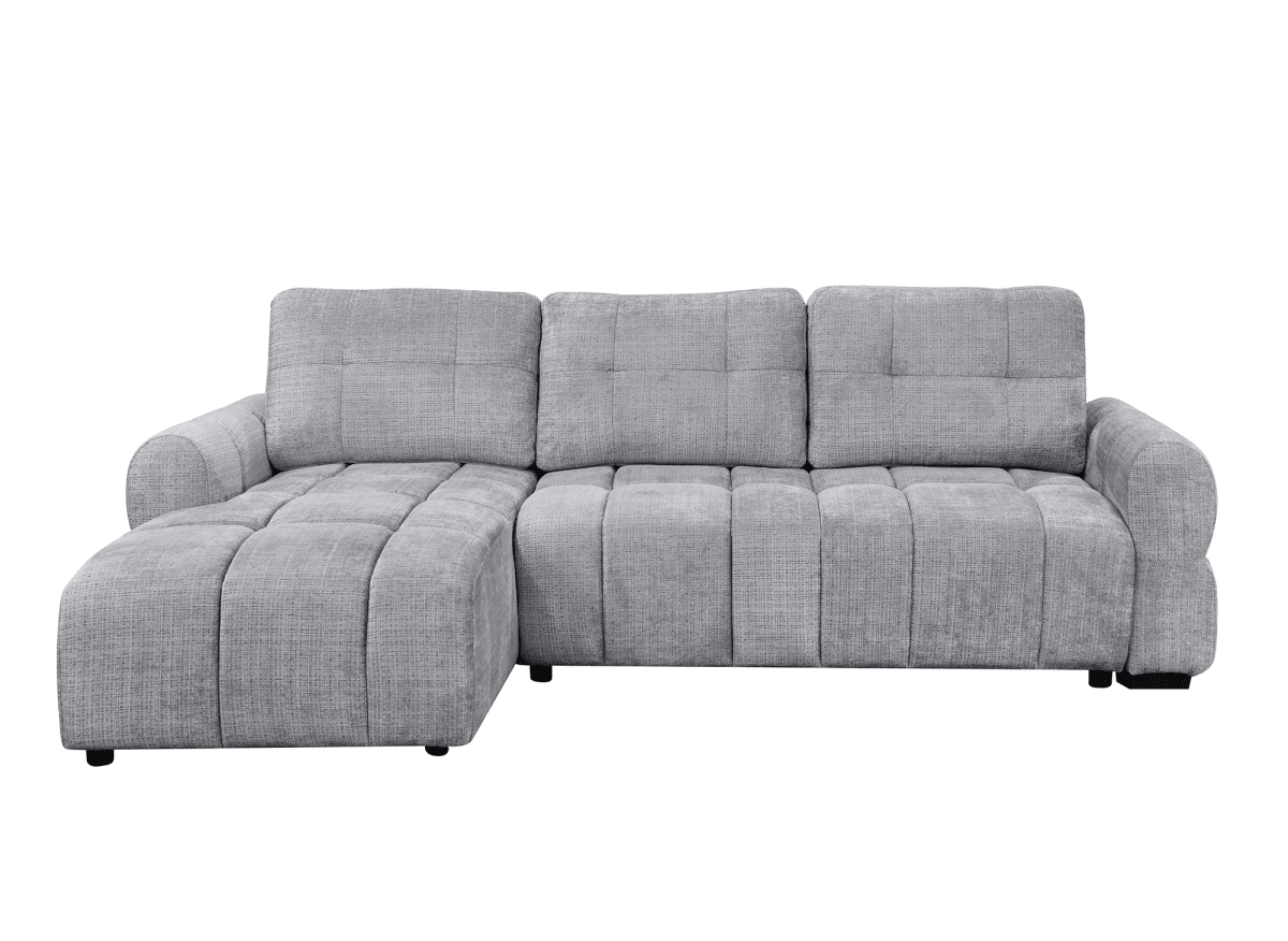 Canapé d'angle convertible avec coffre en velours chiné gris MAHLONE - Angle gauche - DécoInParis