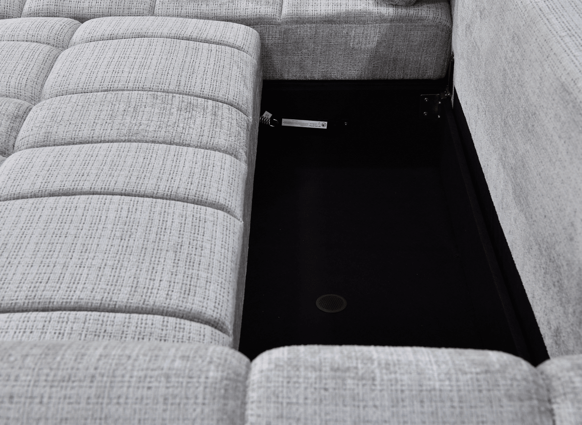 Canapé d'angle convertible avec coffre en velours chiné gris MAHLONE - Angle gauche - DécoInParis