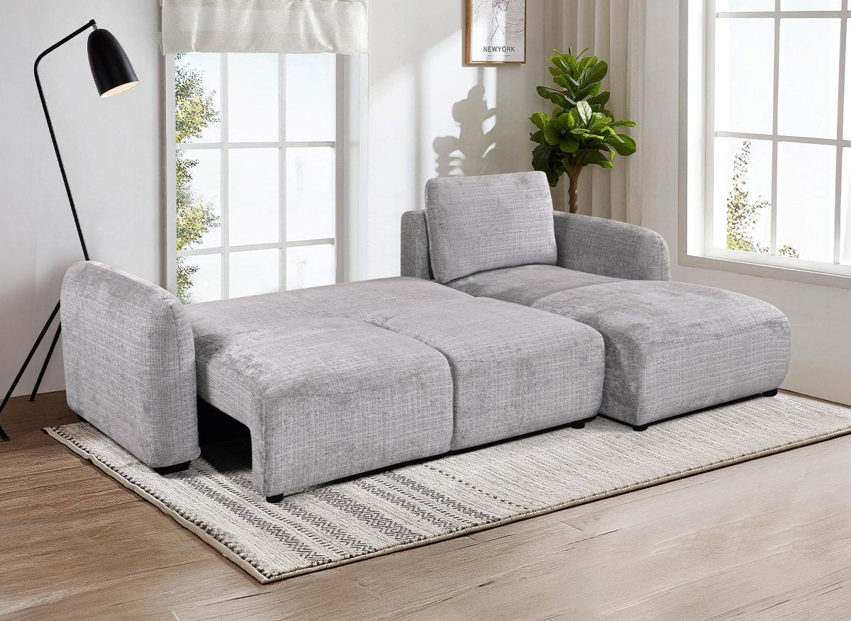 Canapé d'angle convertible avec coffre en velours chiné gris MARLA - Angle droit - DécoInParis