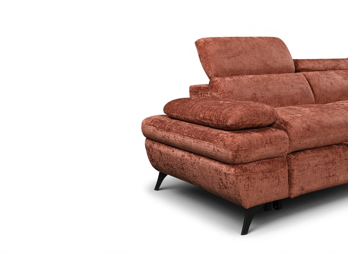 Canapé d'angle convertible avec coffre en velours chiné terracotta LUFY - Angle droit - DécoInParis