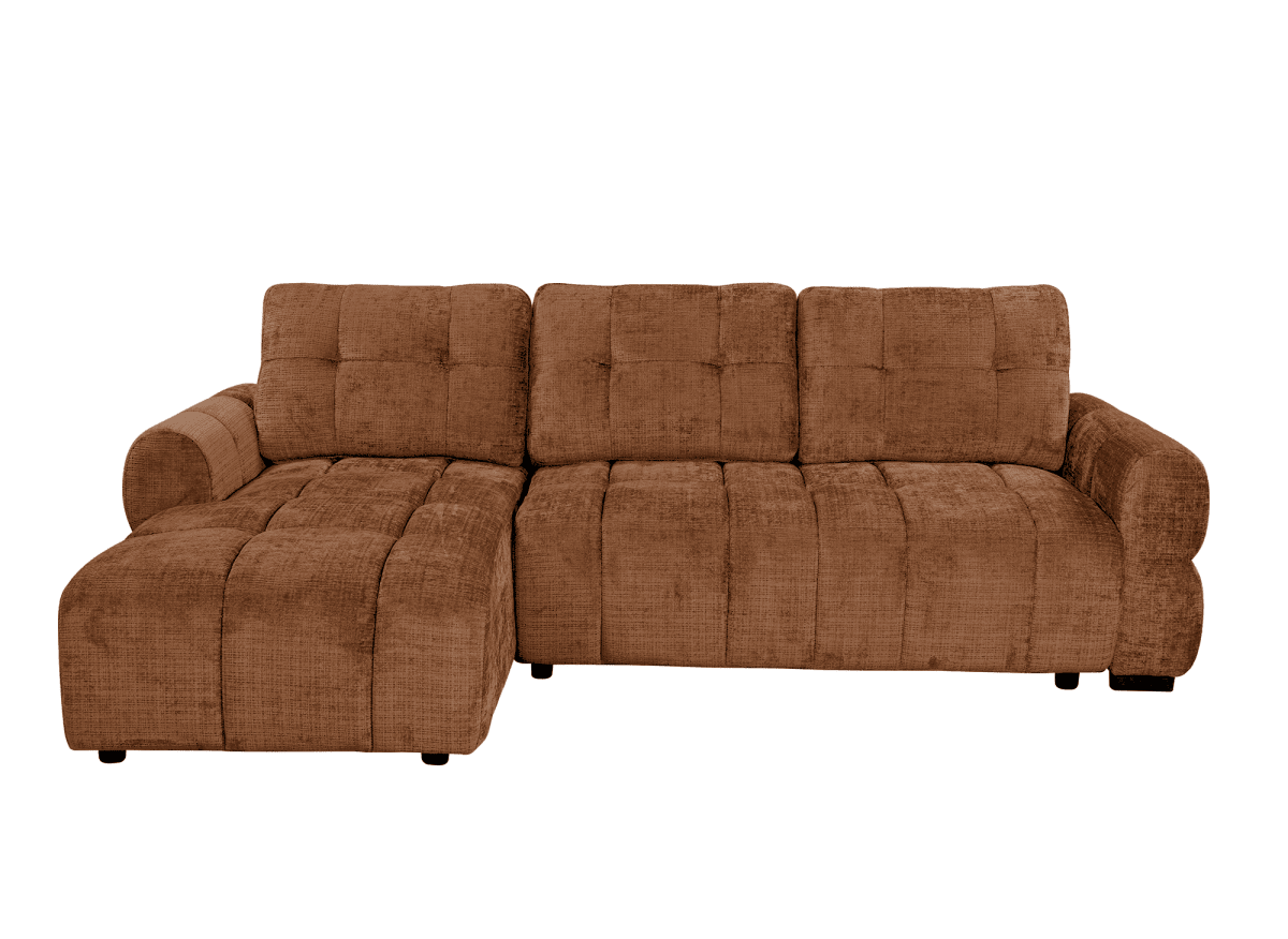 Canapé d'angle convertible avec coffre en velours chiné terracotta MAHLONE - Angle gauche - DécoInParis