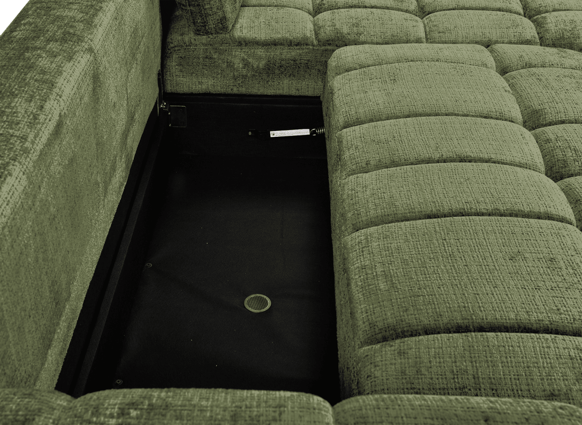 Canapé d'angle convertible avec coffre en velours chiné vert olive MAHLONE - Angle droit - DécoInParis