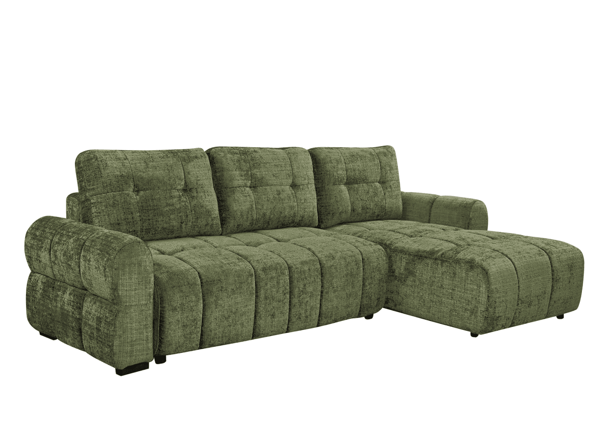 Canapé d'angle convertible avec coffre en velours chiné vert olive MAHLONE - Angle droit - DécoInParis