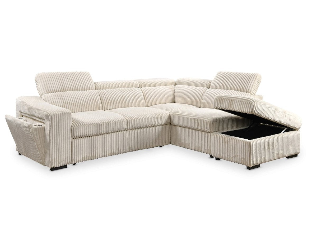 Canapé d'angle convertible avec coffre en velours côtelé beige MARTY - Angle droit - DécoInParis