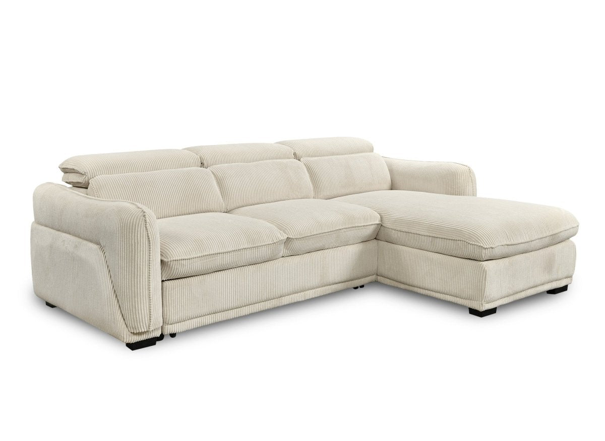 Canapé d'angle convertible avec coffre en velours côtelé épais beige PETUNIA - Angle droit - DécoInParis