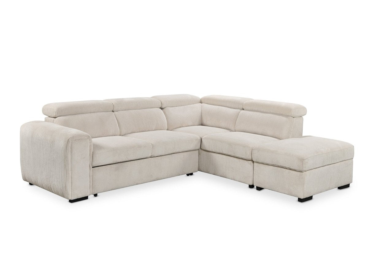 Canapé d'angle convertible avec coffre en velours côtelé épais beige ZENOVA - Angle droit - DécoInParis