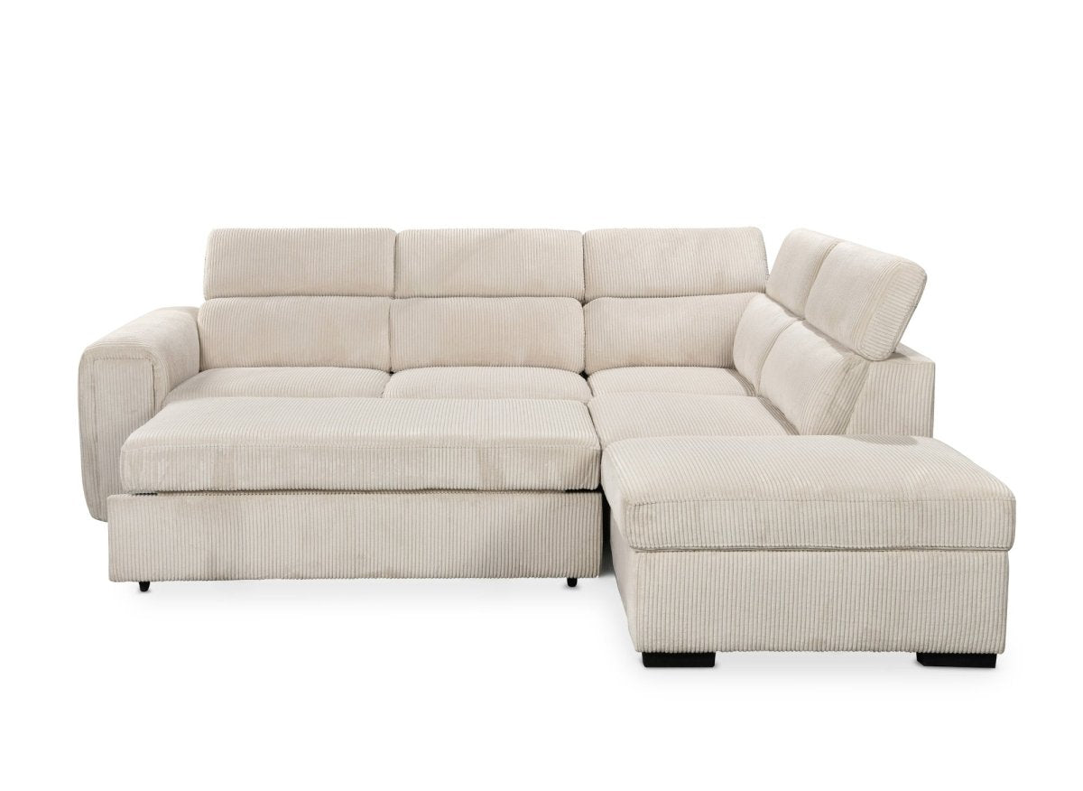 Canapé d'angle convertible avec coffre en velours côtelé épais beige ZENOVA - Angle droit - DécoInParis