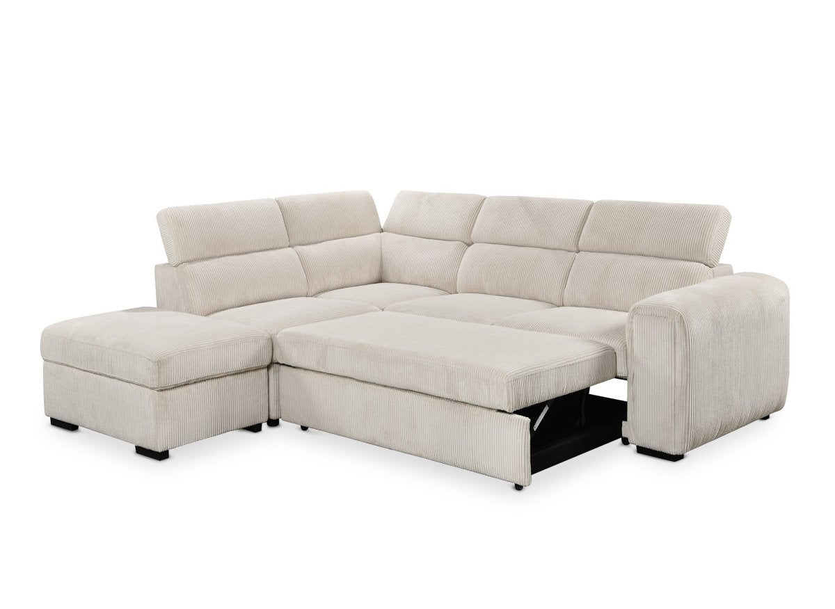 Canapé d'angle convertible avec coffre en velours côtelé épais beige ZENOVA - Angle gauche - DécoInParis