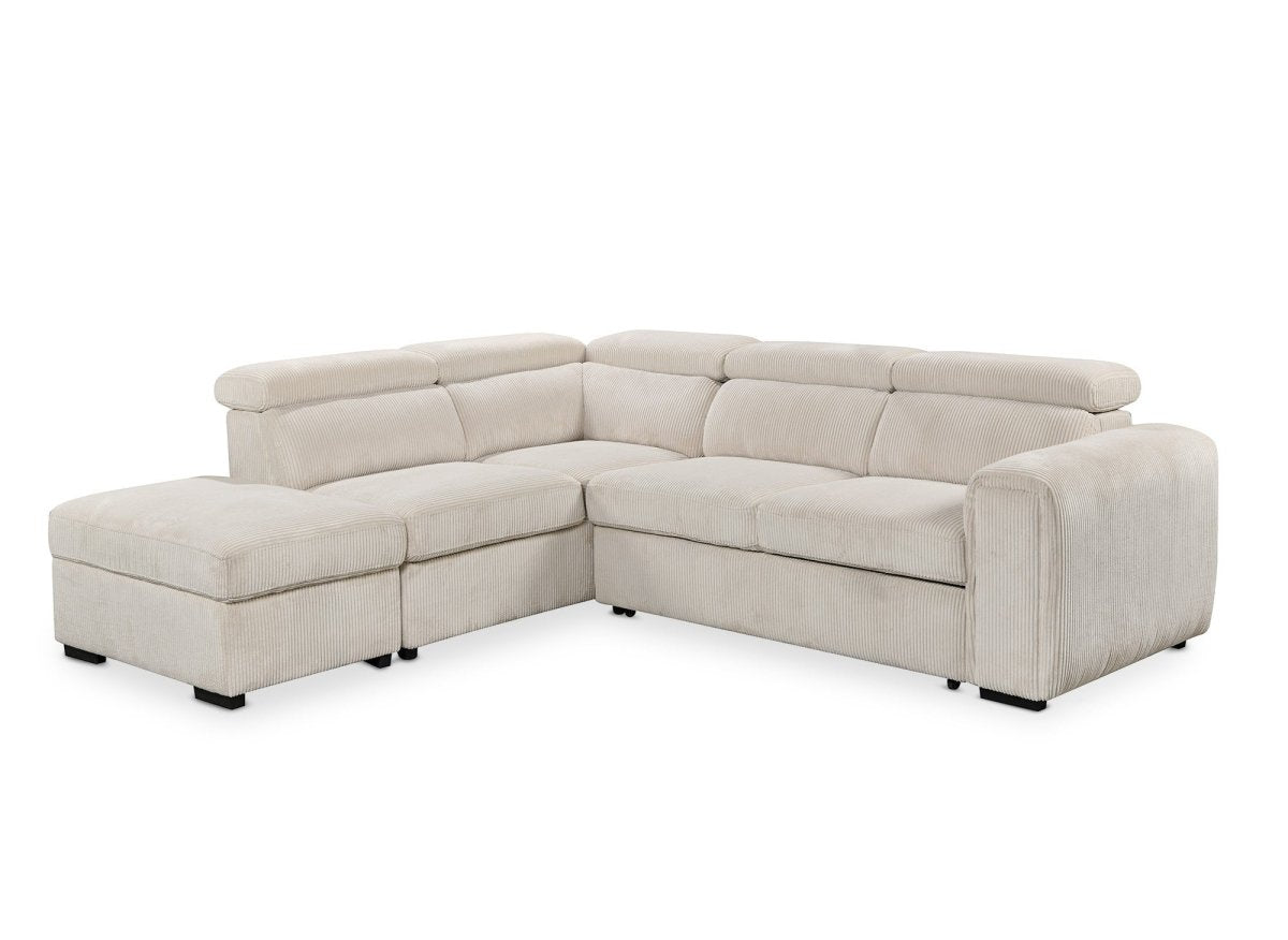 Canapé d'angle convertible avec coffre en velours côtelé épais beige ZENOVA - Angle gauche - DécoInParis