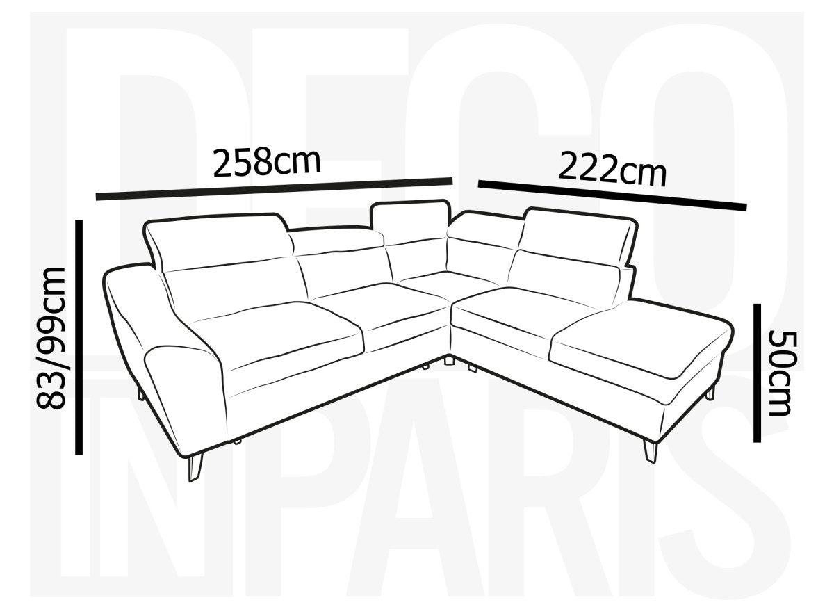 Canapé d'angle convertible avec coffre en velours côtelé épais gris DALTON - Angle droit - DécoInParis