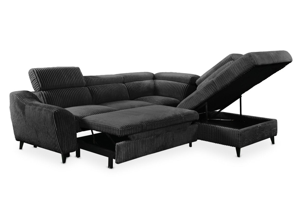 Canapé d'angle convertible avec coffre en velours côtelé épais gris DALTON - Angle droit - DécoInParis