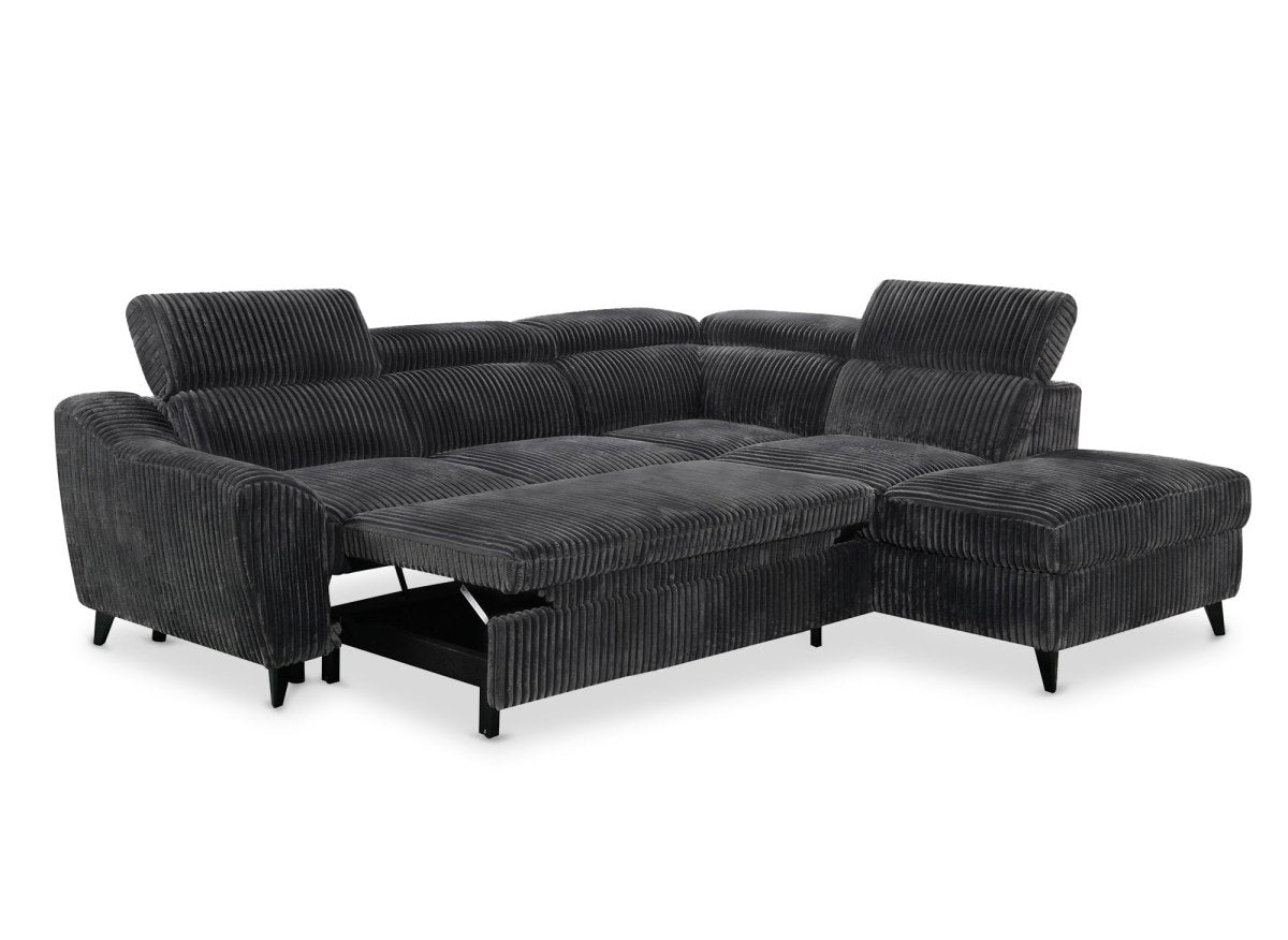 Canapé d'angle convertible avec coffre en velours côtelé épais gris DALTON - Angle droit - DécoInParis