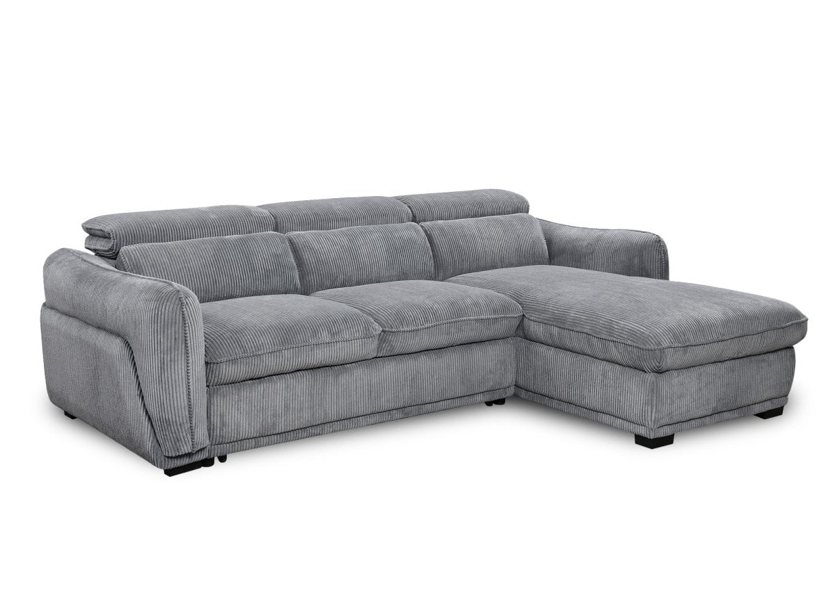 Canapé d'angle convertible avec coffre en velours côtelé épais gris PETUNIA - Angle droit - DécoInParis