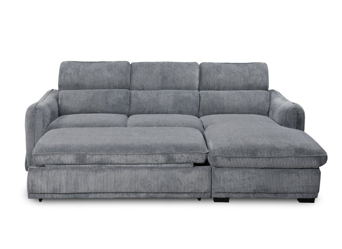 Canapé d'angle convertible avec coffre en velours côtelé épais gris PETUNIA - Angle droit - DécoInParis