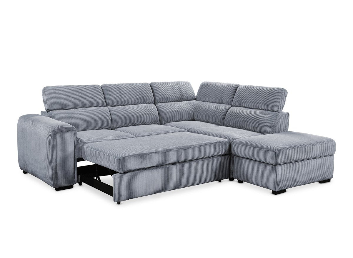 Canapé d'angle convertible avec coffre en velours côtelé épais gris ZENOVA - Angle droit - DécoInParis